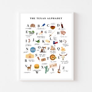 Texas Alphabet Print (Cursive) | State of Texas Wall Art Print | Texas ABC's Poster | Digital Download