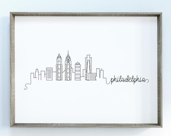 Philadelphia City Skyline Print | Minimalist Black & White Wall Art | Philadelphia, Pennsylvania Skyline Digital Download