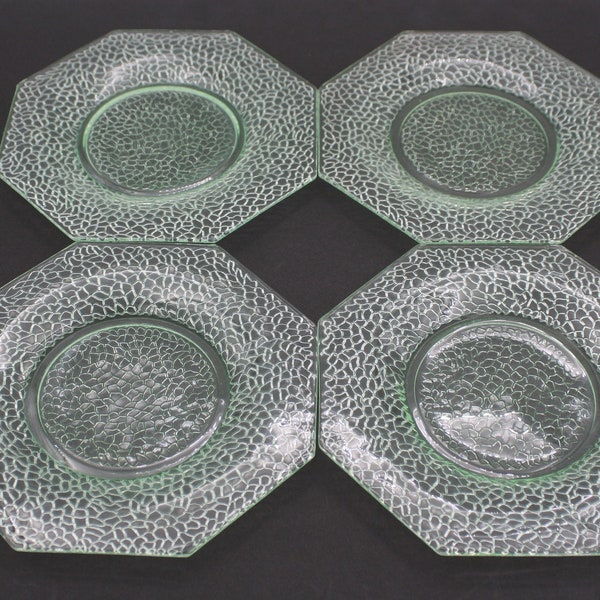 Vintage Uranium Glass Crackle Plates/Octagonal Salad Plates/8-Sided Light Green Plates/Depression Glass Collectible/Set of 4 Four