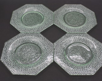 Platos crujientes de vidrio de uranio vintage/Platos de ensalada octogonales/Platos verdes claros de 8 lados/Coleccionable de vidrio de depresión/Juego de 4 cuatro