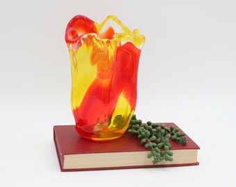 Mid Century Modern Red Yellow Swung Vase/Vintage Handblown Glass Vase/Swung Vase Collectible/Vase Collection/Norleans Japan