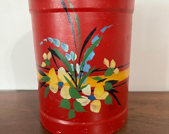 Vintage Robinson Ransbottom Pottery Cookie Jar/RRP Co Stoneware Canister/Roseville Ohio Pottery/Red Crock/Handpainted Floral Design