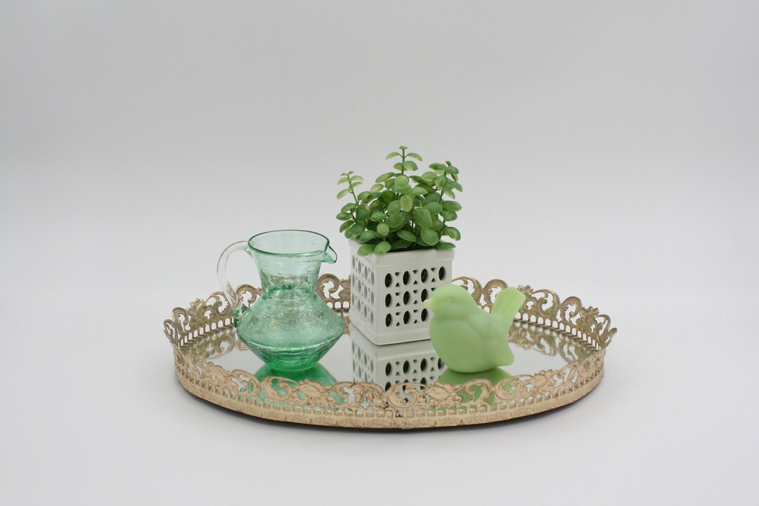 Vintage Oval Mirror Tray/mirrored Dresser Tray/oval Shaped Etsy