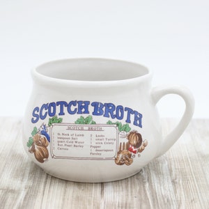 Vintage Scotch Broth Soup Mug/Large Soup Cup/Oversized Cup/White Stoneware Bowl with Handle/Wide Mouth Ceramic Mug