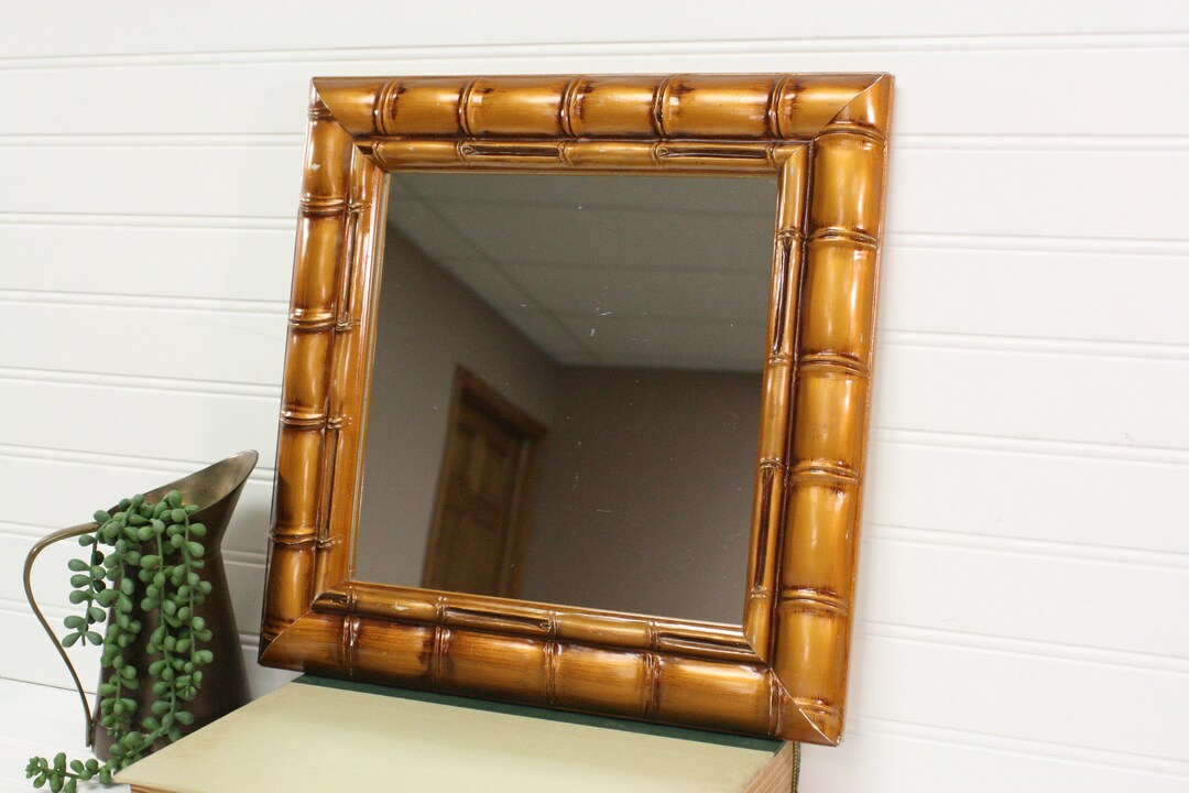 Vintage Faux Bamboo Framed Wall Mirror/square Accent Wall Mirror