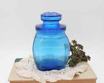 Crownford Giftware Glass Jar Canister Cobalt Blue Small 6