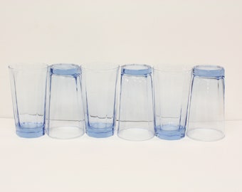 Vintage Anchor Hocking Reflections Blue Beverage Glasses/Set of Six 6/Ten Paneled Tumblers/Drinkware/Iced Tea Water Glasses/14 Fluid Ounces