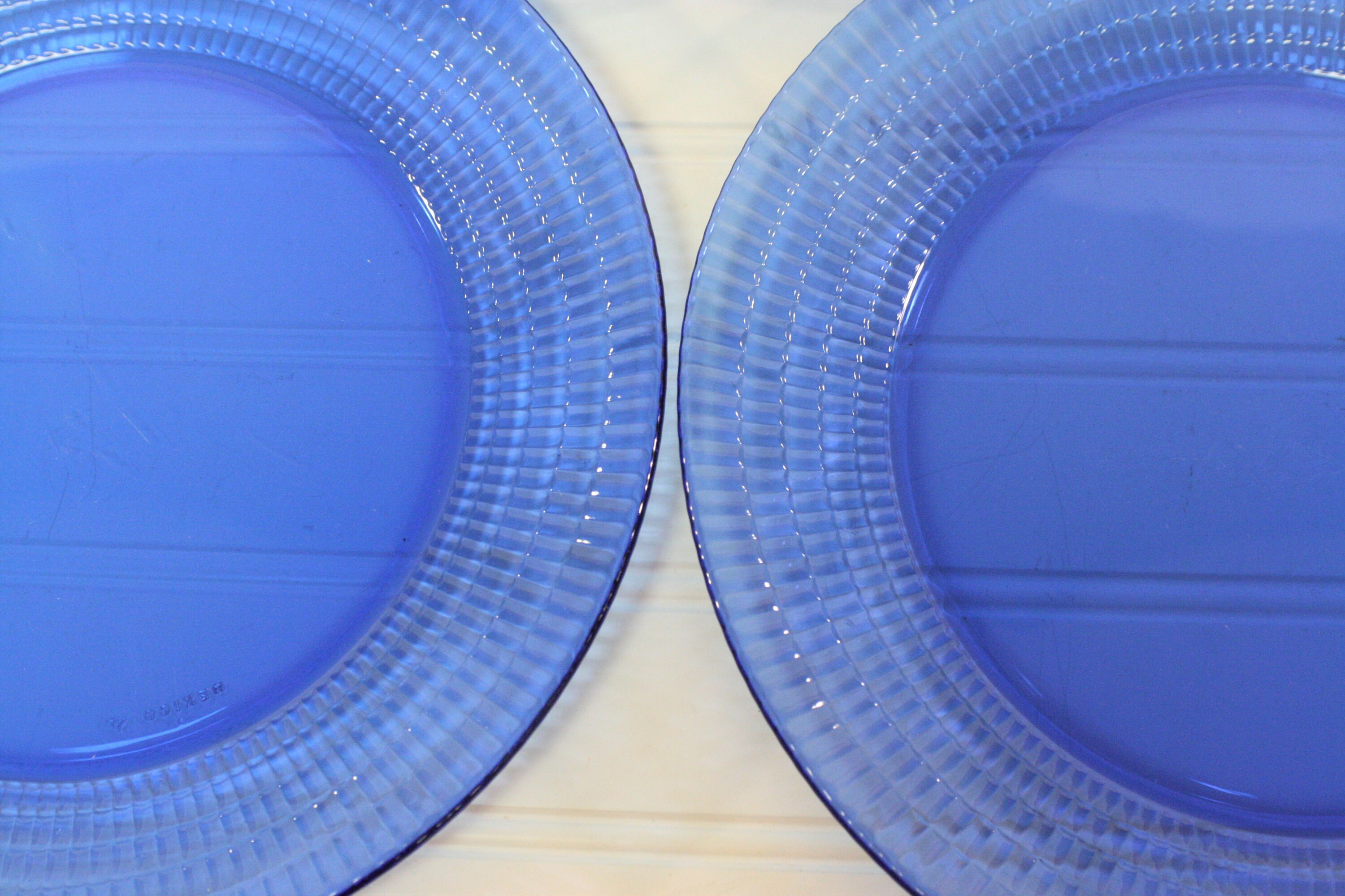 Vintage cobalt blue glass plates round dinner plates set of 3 made in