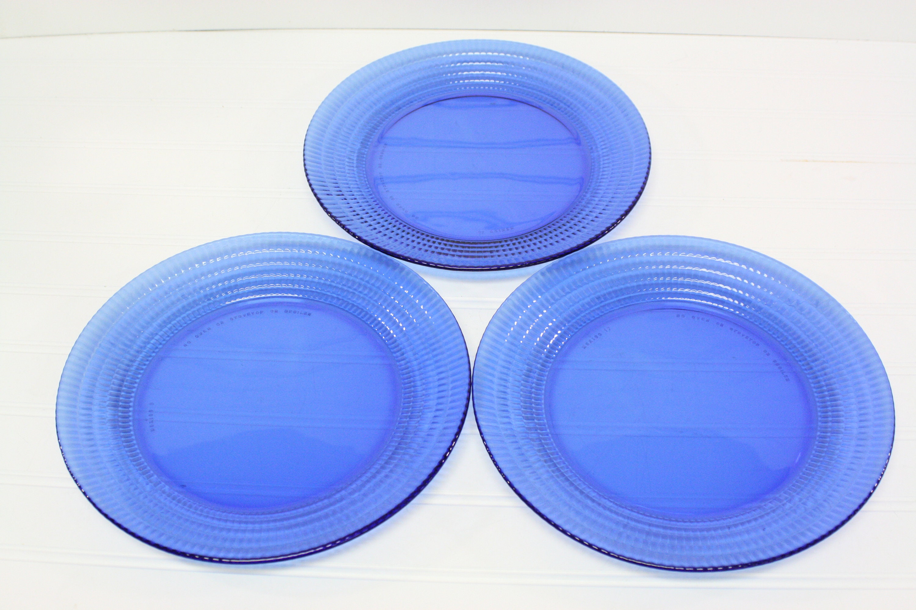 Vintage cobalt blue glass plates round dinner plates set of 3 made in