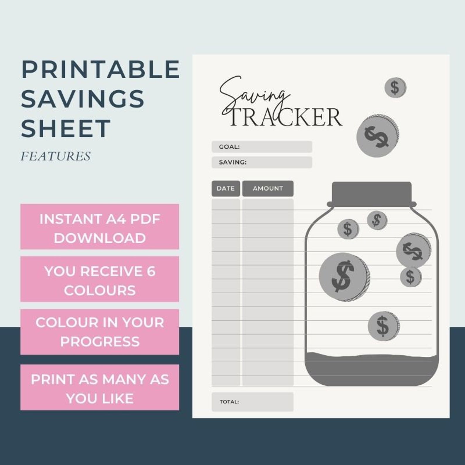Printable Savings Goal Sheet Personal Savings Tracker | Etsy