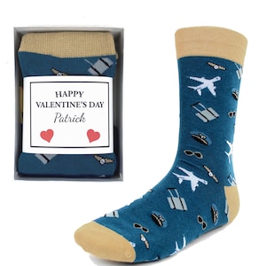 Calcetines de piloto de avión para hombre: calcetines novedosos para hombre, etiqueta personalizada para el día de San Valentín y opción de caja de regalo, ¡varios patrones disponibles!