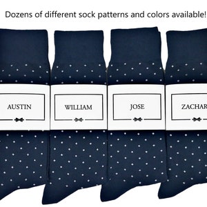Navy Blue Polka Dot Socks , 1 Pair Men&#39;s Personalized Groomsmen Proposal Socks and Sock Labels / Groomsmen Gifts, Multiple Color Options