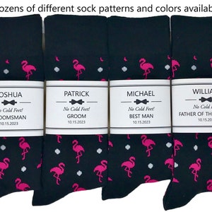 1 Pair Multiple Prints Available, Flamingos Men's Novelty Socks and/or Personalized Groomsmen Proposal Socks, Sock Labels, Gifts for Men