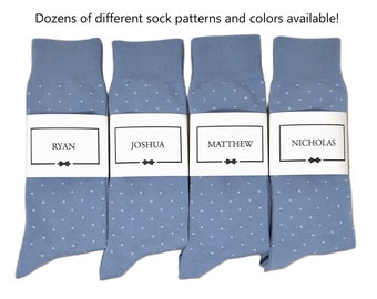 Dusty Blue Polka Dot Socks , 1 Pair Men's Personalized Groomsmen Proposal Socks and/or Sock Labels / Groomsmen Gifts, Multiple Color Options