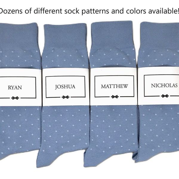 Dusty Blue Polka Dot Socks , 1 Pair Men's Personalized Groomsmen Proposal Socks and/or Sock Labels / Groomsmen Gifts, Multiple Color Options