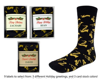 Men's Brass Instruments Jazz Novelty Socks - Multiple Patterns Available - Personalized Band & Gift Boxed / Holiday Gifts / Gifts for Guys