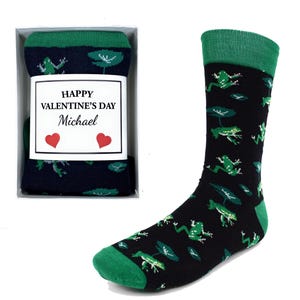 1 Pair Men's Frogs Novelty Socks - Multiple Patterns Available! Personalized Band & Gift Boxed Option / Valentine's Gifts / Gifts for Guys