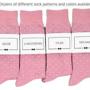 Dusty Rose Polka Dot Socks - 1 Pair Men&#39;s Personalized Groomsmen Proposal Socks and Sock Labels / Groomsmen Gifts, Multiple Color Options