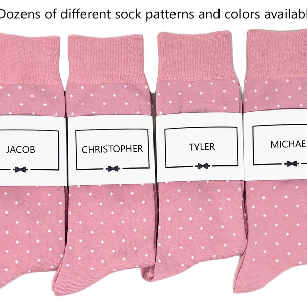 Dusty Rose Polka Dot Socks - 1 Pair Men's Personalized Groomsmen Proposal Socks and/or Sock Labels / Groomsmen Gifts, Multiple Color Options