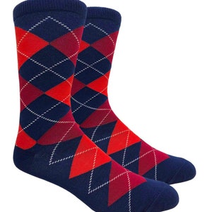 Urban-Peacock Men&#39;s Argyle Dress Wedding Groomsmen Socks - Navy Blue, Vibrant Persimmon & Maroon Apple / Men&#39;s Gifts / Father&#39;s Day Gifts