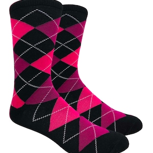 1 Pair Men&#39;s Black, Deep Raspberry & Deep Begonia Argyle Dress Wedding Groomsmen Socks, Proposal Socks, Men&#39;s Gifts, Father&#39;s Day Gifts