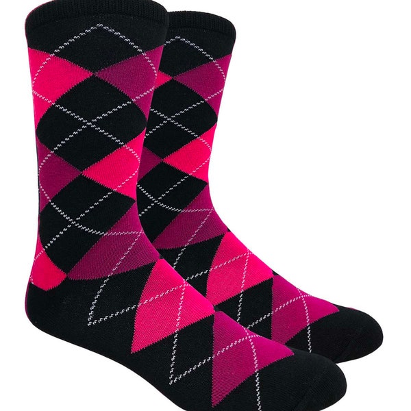 1 Pair Men's Black, Deep Raspberry & Deep Begonia Argyle Dress Wedding Groomsmen Socks, Proposal Socks, Men's Gifts, Father's Day Gifts