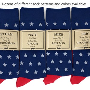 1 Pair - American Flag Men's Socks and Labels, Personalized Groomsmen Proposal Socks, Groomsmen Socks, Multiple Patterns Available