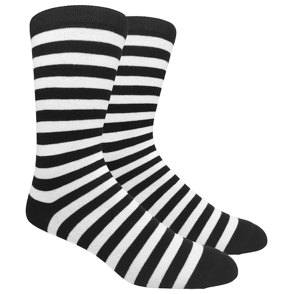 1 Pair Men's Black & White Stripe Dress / Wedding / Groomsmen Socks, Proposal Socks, Men's Gifts, Father's Day Gifts, Costume Socks, Jail