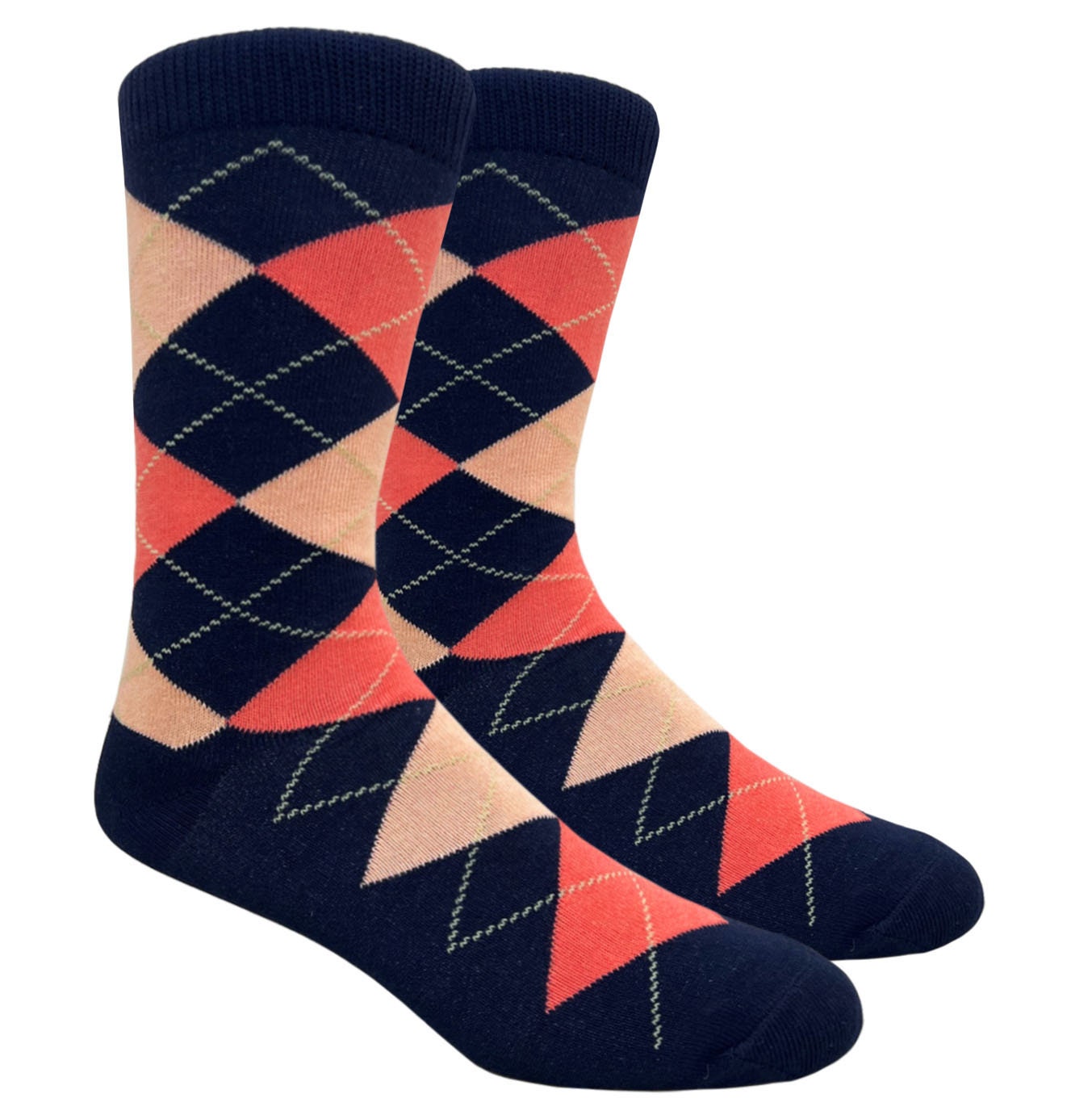 coral and navy blue dress socks 1 Pair Men's Navy, Bellini Peach & Coral Argyle Dress Wedding Groomsmen Socks, Proposal Socks, Men's Gifts, Father's Day Gifts