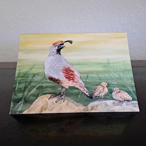 Note or Greeting Cards. Set of 5.  Mother Quail Watching over her Chicks. Blank Inside 5.5&quot; x 4.5&quot; Premium Paper with White Envelopes