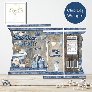 Instant Download| Blue Jean Baby| Denim| Chip Bag Wrapper| Denim Baby Shower Printables