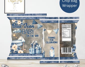 Instant Download| Blue Jean Baby| Denim| Chip Bag Wrapper| Denim Baby Shower Printables