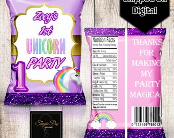 Unicorn Chip Bag, Unicorn Party Favor, Unicorn Birthday Party Chip Bag, Treat Bag