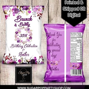Personalized| Purple Floral Brunch| Chip Bag Wrapper| Birthday Party Favors