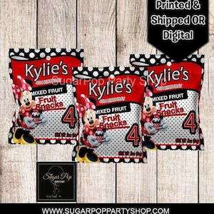 Personalized| Minnie in red| Fruit Snack Labels| Birthday Party Favors
