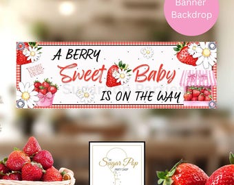 Téléchargement instantané| Doux bébé aux baies| Bannière| Imprimables pour baby shower aux fraises
