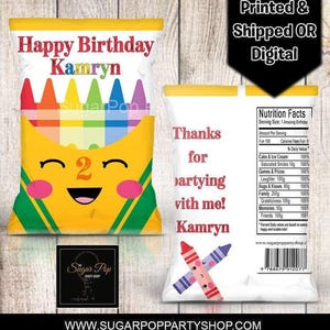 Personalized| Crayon Party| Chip bag Wrapper| Birthday Party Favors