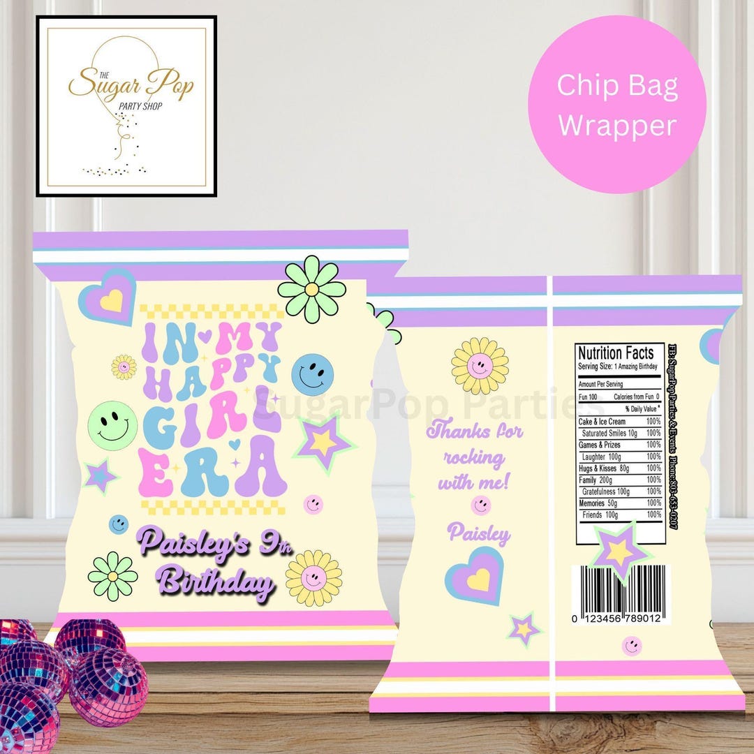 Wrapper Girl Personalized| Happy Girl Era| Chip Bag Wrapper| Girl Birthday Party ...