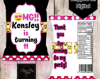 Personalized| Piink Emoji| Chip Bag Wrappers| Birthday Party Favors