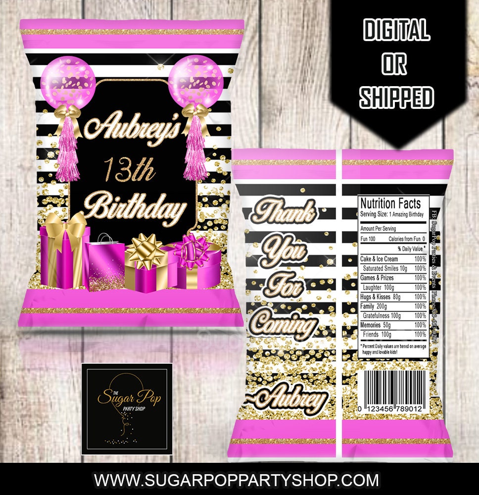 Birthday Chip Bag Favors Pink Birthday Party Birthday Favors Etsy