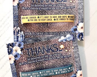 Personalized| Blue Jean Baby| Positive Message Bracelet Favors| Inspirational Denim Baby Shower Favors