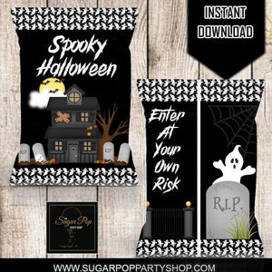 Instant Download| Halloween Black| Chip Bag Wrapper| Halloween Party Favors