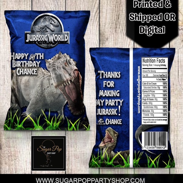 Jurassic World Chip Bag, Jurassic world Party ideas, Dinosaur Chip Bag, Jurassic World theme, Jurassic Park, Party Favor, Jurassic Chips