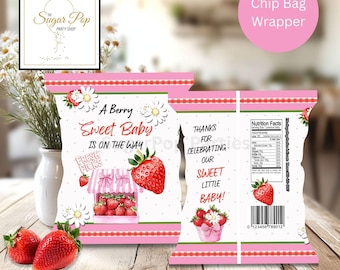 Instant Download| Berry Sweet Baby| Chip Bag Wrapper| Strawberry Baby Shower Printables