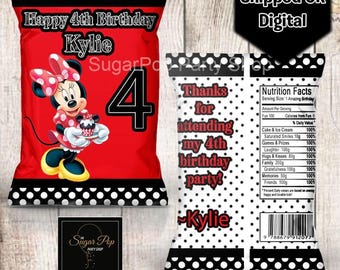 Personalized| Minnie Mouse| Chip Bag Wrapper| Minnie Mouse Party Favors