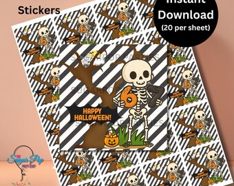 Instant Download| Six Seven| 67 Halloween Skeleton Stickers| Classroom Treats| Favor Tags| Trick or treat stickers| trunk or treat stickers