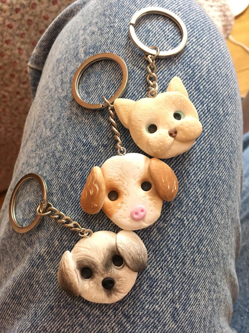 Custom Pet Portrait Dog Keychain Custom Pet Charm Clay Etsy
