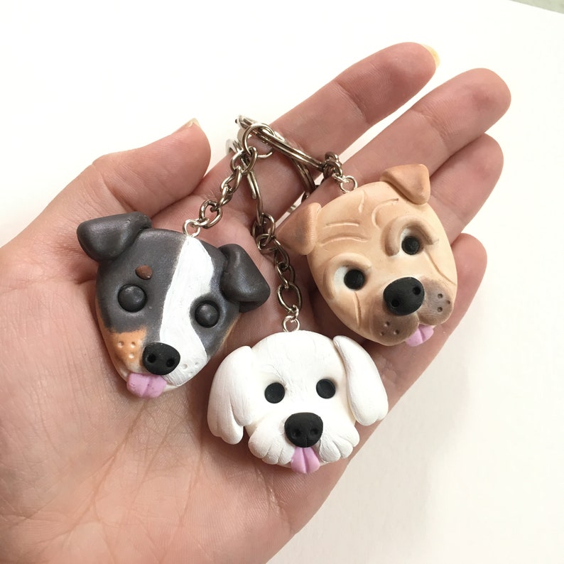 Custom Pet Portrait Dog Keychain Custom Pet Charm Clay Etsy