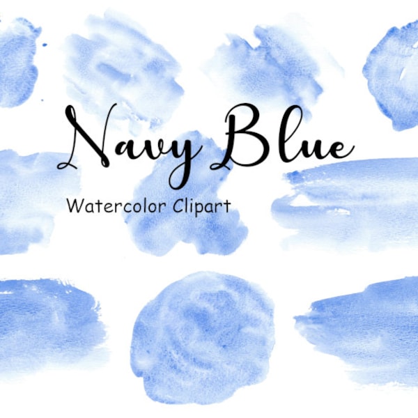 Navy Blue Watercolor Splashes and Splotches Clipart, 10 Splat Hand Painted Graphics, PNG Digital Watercolor Shapes, Commercial Use