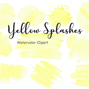 Gele aquarel spatten en vlekken Clipart, 10 Splat handgeschilderde afbeeldingen, PNG digitale aquarel vormen, commercieel gebruik